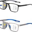 Progressive Multifocus Reading Glasses for Men Women 2 Pairs TR90 Sports Style Comfortable and Flexible Readers (Black&blue)