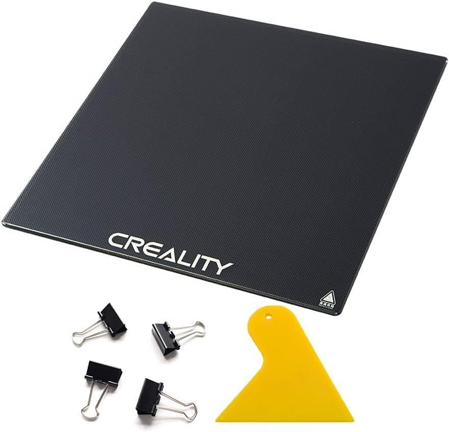 Official Creality Platform Tempered CR-X Glass Bed with 4 Binder Clips, Removal Tool, 310x320x4mm, CR-10S Pro V2 / CR-10S Pro/CR-10S / Ender 3 Max 3D Printer Upgraded Build Plate Printing Surface