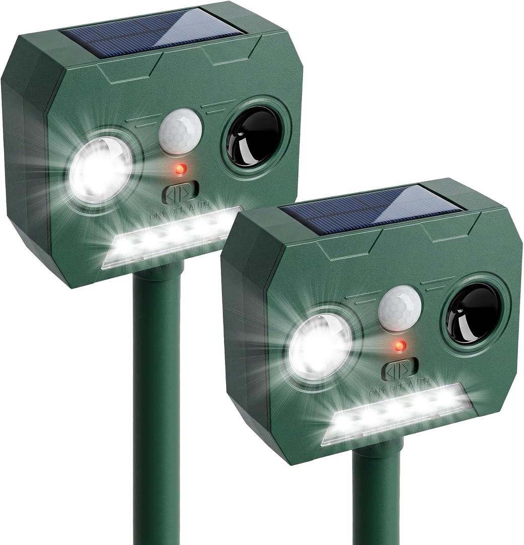 Cat Repellent Outdoor Solar Animal Repeller Motion Activated Deer Repellent Device Humane Dog Racoon Squirrel Deterrent for Garden Yard Farm Waterproof (2, Green)
