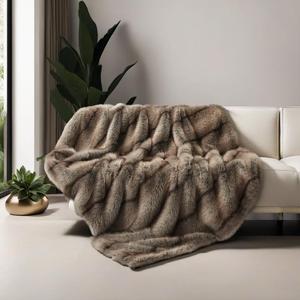 inchgrass Luxury Fluffy Brown Faux Fur Throw Blanket, Cozy Warm Fur Blanket for Living Room,Couch, Sofa, Chair, Bed, Soft Plush Fuzzy Thick Blanket (Brown, 50''x60'')