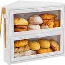 WOWLIVE Corner Bread Box for Kitchen Countertop, Large Double Layer Bread Storage Container for Homemade Bread, Black Bread Holder for Kitchen Counter, Under Cabinet Organizer (White, Medium)