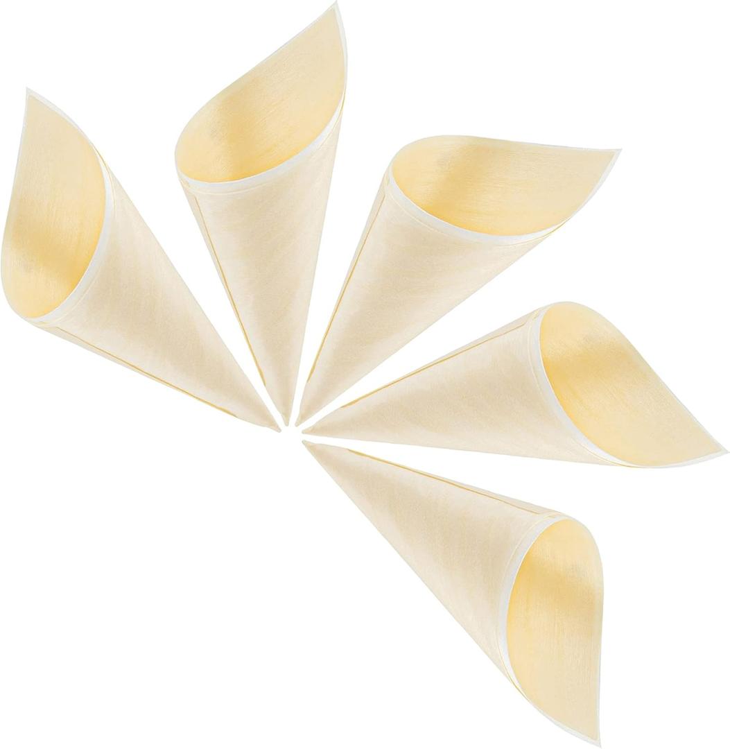 Framendino, 100 Pack Disposable Small Pine Wood Cones for Mini Snack Candy Appetizers 5" x 2"