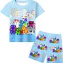 Toddler Boys Short Sleeve Shirt Set Kids Graphic Tee Shirt with Short Summer Clothes Set (4-5T, Sky Blue)