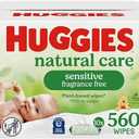 Huggies Natural Care Sensitive Baby Wipes, Unscented, Hypoallergenic, 99% Purified Water, 9 Flip-Top Packs (560 Wipes Total)