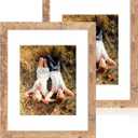 Irahmen 11x14 Picture Frame Set of 2 with Tempered Glass, Rustic Brown Frame Display 8x10 Pictures with Mat or 11 x 14 Without Mat, Wooden Photo Frame for Horizontal or Vertical Wall Mount