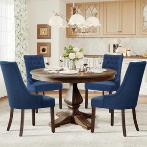 COLAMY Wingback Upholstered Dining Chairs Set of 1, Fabric Dining Room Chairs with Tufted Button, Living Room Chairs for Home Kitchen, Blue