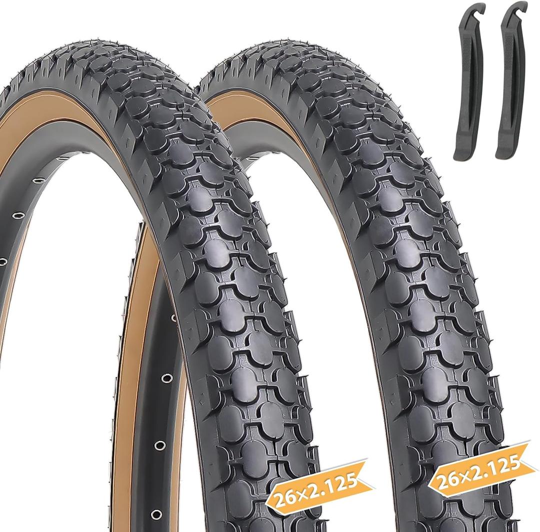 Hycline 2 Pack Bike Tire,24/26x2.125 Inch Folding Replacement Tire for Beach Cruiser Bicycle