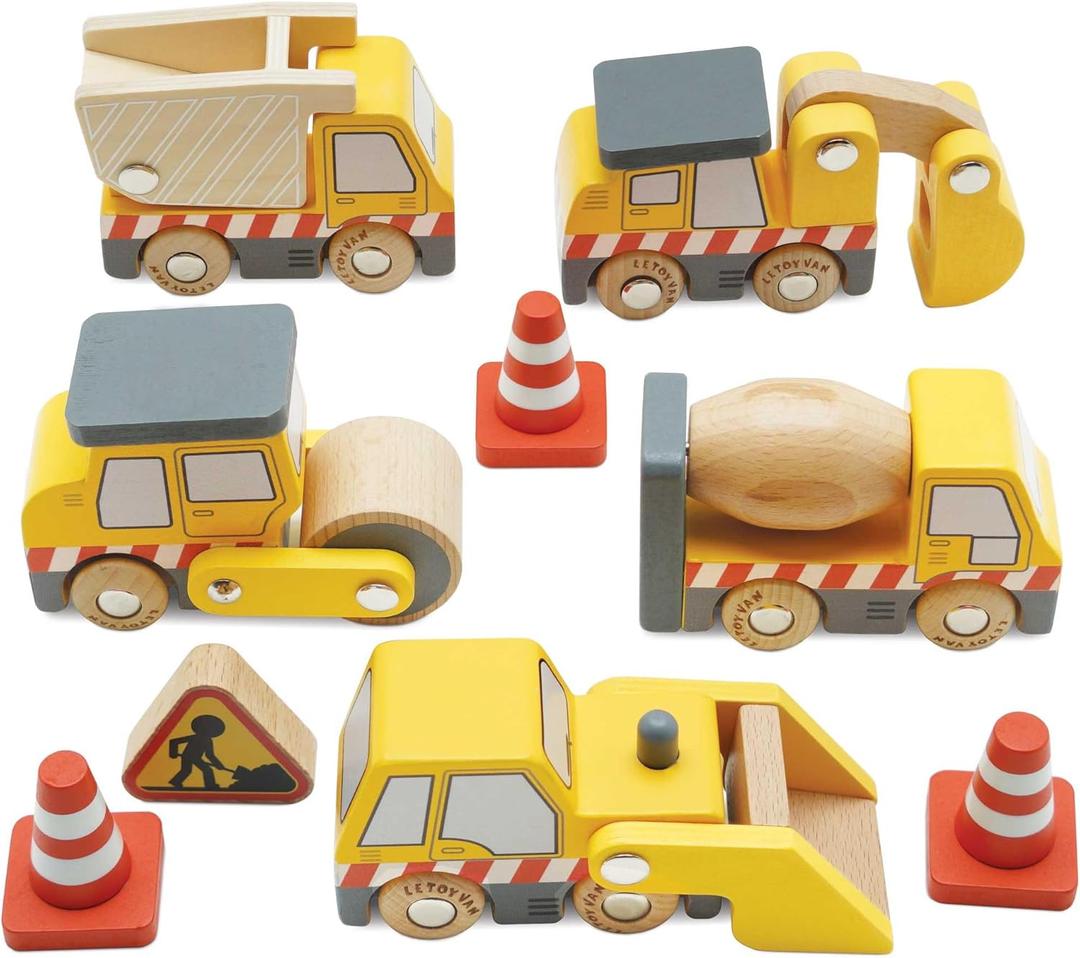 Le Toy Van Wooden Construction Vehicles Set (Yellow)