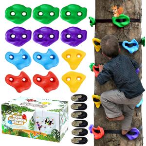 TOPNEW 12 Ninja Tree Climbing Holds for Kids Climber, Adult Climbing Rocks with 6 Ratchet Straps for Outdoor Ninja Warrior Obstacle Course Training (Multicolor)