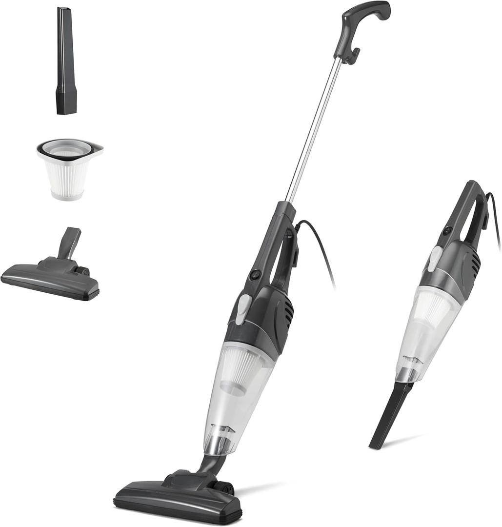 Amazon Basics 2-in-1 Corded Stick Vacuum Cleaner, Convertible to Handheld, Lightweight (3.9 LBS), with Washable HEPA Filter, Crevice Tools, 0.5L Dust Cup, 19.7-Ft Cord, 300W, Black