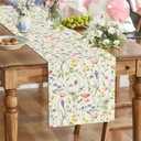 Dragonfly Floral Leaf Spring Table Runner 13x60 Inch, Linen Seasonal Summer Butterfly Dinning Kitchen Table Decoration for Holiday Home Party Decor