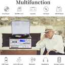 MUSITREND Record Player 9 in 1 3 Speed Bluetooth Vintage Turntable CD Cassette Vinyl Player AM/FM Radio USB/SD Playback Aux-in RCA Line-Out (Silver)