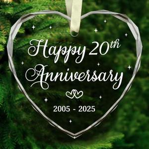 BSQUIELE Happy 20th Anniversary Ornament 2025-20th Wedding - 20th Anniversary Day Gift Idea for Couple - Christmas, Birthday Gift for Husband, Wife - 20 Year of Marriage Glass Ornament (1-fba)