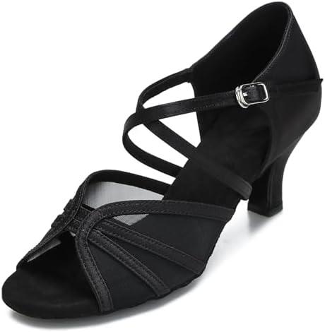 Women's Ballroom Dance Shoes Latin Salsa Dancing Shoes Cross Strap 2.5inch Heel 3inch Heel ZB04, Size 6.5