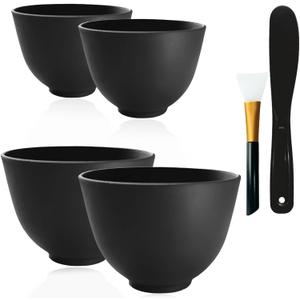 4Pcs Silicone Mixing Bowl DIY Hair Color Mixing Bowls for Home Salon Spa Face Skin Applicator Bowl, Black