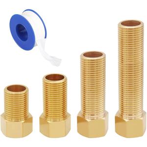 Uenede 4PCS 1/2 Inch Brass Hex Extension Pipe Fitting, 1/2" G Female to 1/2" G Male Thread, 40mm/50mm/70mm/100mm Length, Longer Nipple Connector Adapter