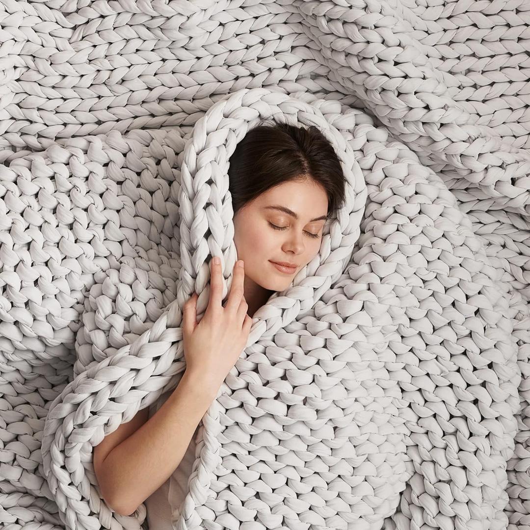 Bearaby Cotton Hand-Knit Weighted Blankets for Adults - Chunky Knit Blanket - Sustainable, Breathable, Organic, Cooling Weighted Blanket - Machine Washable (Moonstone Grey, 15 lbs, 40"x72")