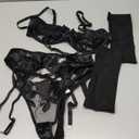 Lilosy Sexy Leaf Floral Embroidered Mesh Sheer Women Underwire Push Up Lingerie Set (Medium, Flower Black)