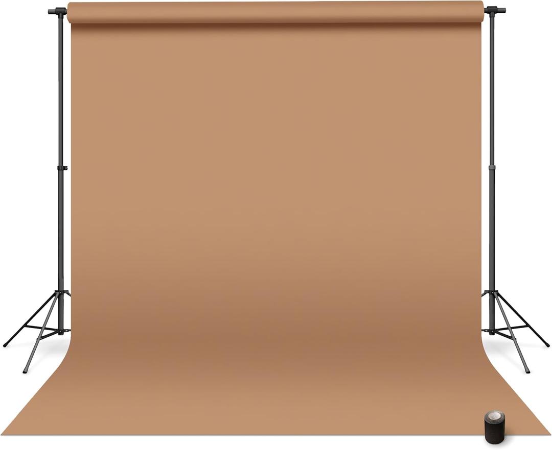 Denny Manufacturing - Seamless Paper Backdrop for Photography, Brown Seamless Paper Roll - Brown Latte (86 in x 36 ft) Includes Free Roll Black Gaffer Tape (2 in x 13 ft)