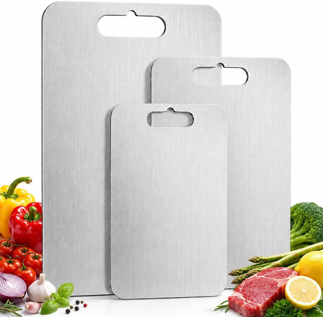 100% Pure Titanium Cutting Boards Set of 3, Double-Sided, Dishwasher Safe, 123