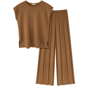 Ekouaer Lounge Sets for Women Two Piece Outfits Knit Cap Sleeve Tops Wide Leg Pleated Pants Casual Dressy Sweater Sets M