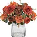 Artificial Flowers Fake Peony Silk Flowers Hydrangea Bouquet Decor Faux Camellia Flower for Home Living Room Table Centerpieces Decoration (Russet)