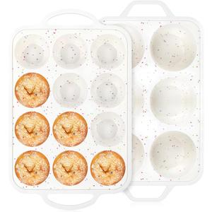 Vinino 2Pack Silicone Muffin Pan for Baking with Metal Reinforced Frame, Regular 12 Cup and Jumbo 6 Cup Nonstick Cupcake Pan Set, BPA Free Silicone Muffin Tray Molds for Oven Dishwasher Safe