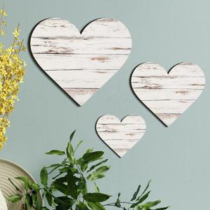 Jetec 3 Pcs Wood Heart Wall Decor Heart Shaped Wooden Sign Rustic Hanging Love Plaque for Valentines Day Kitchen Bedroom Bathroom Living Room Home Farmhouse Gifts, 3 Sizes(White Antique)