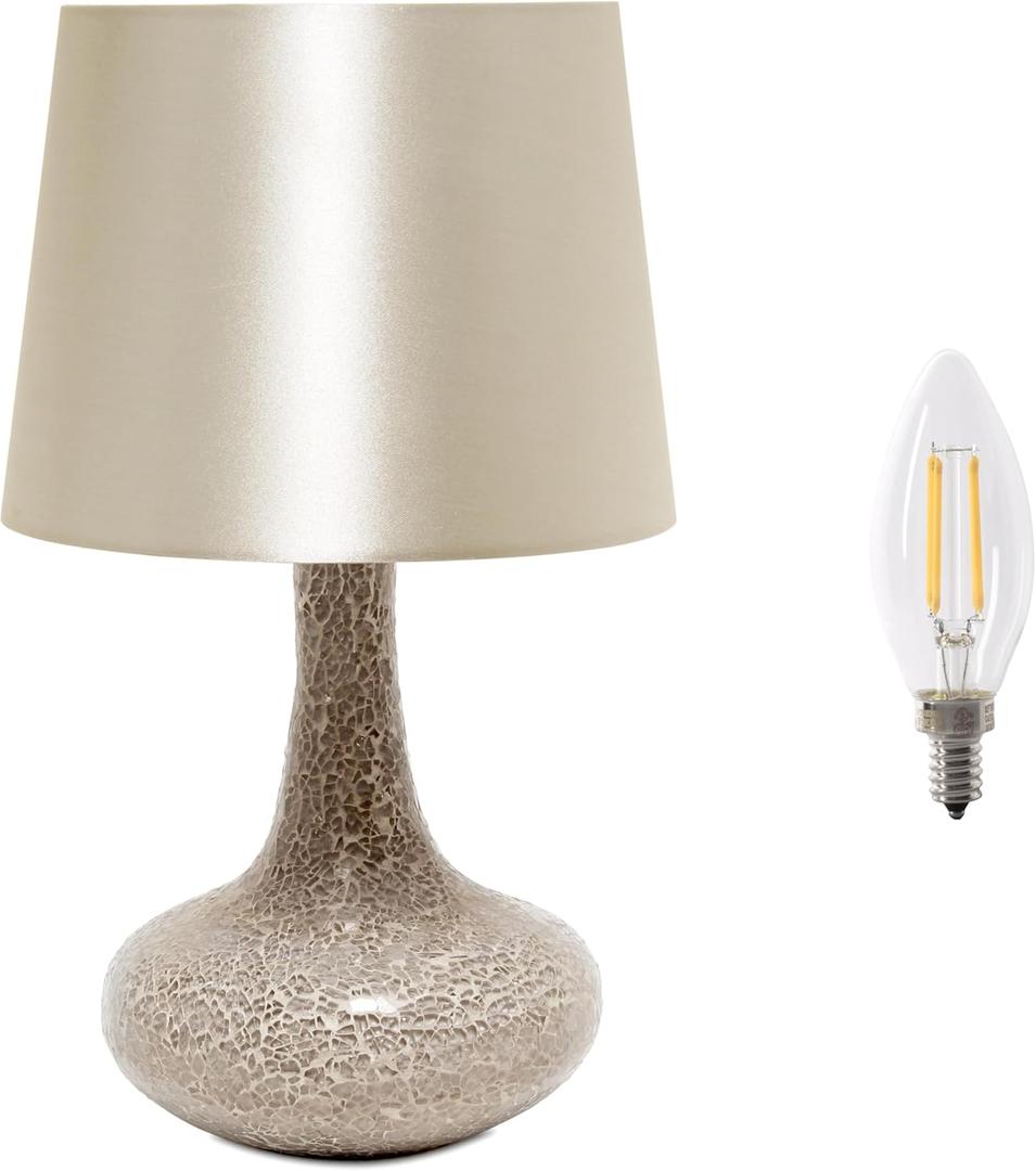 Simple Designs LT3039-CHA-LB 14.17" Mosaic Tiled Glass Genie Table Lamp with LED Bulb, Champagne (unspecified)