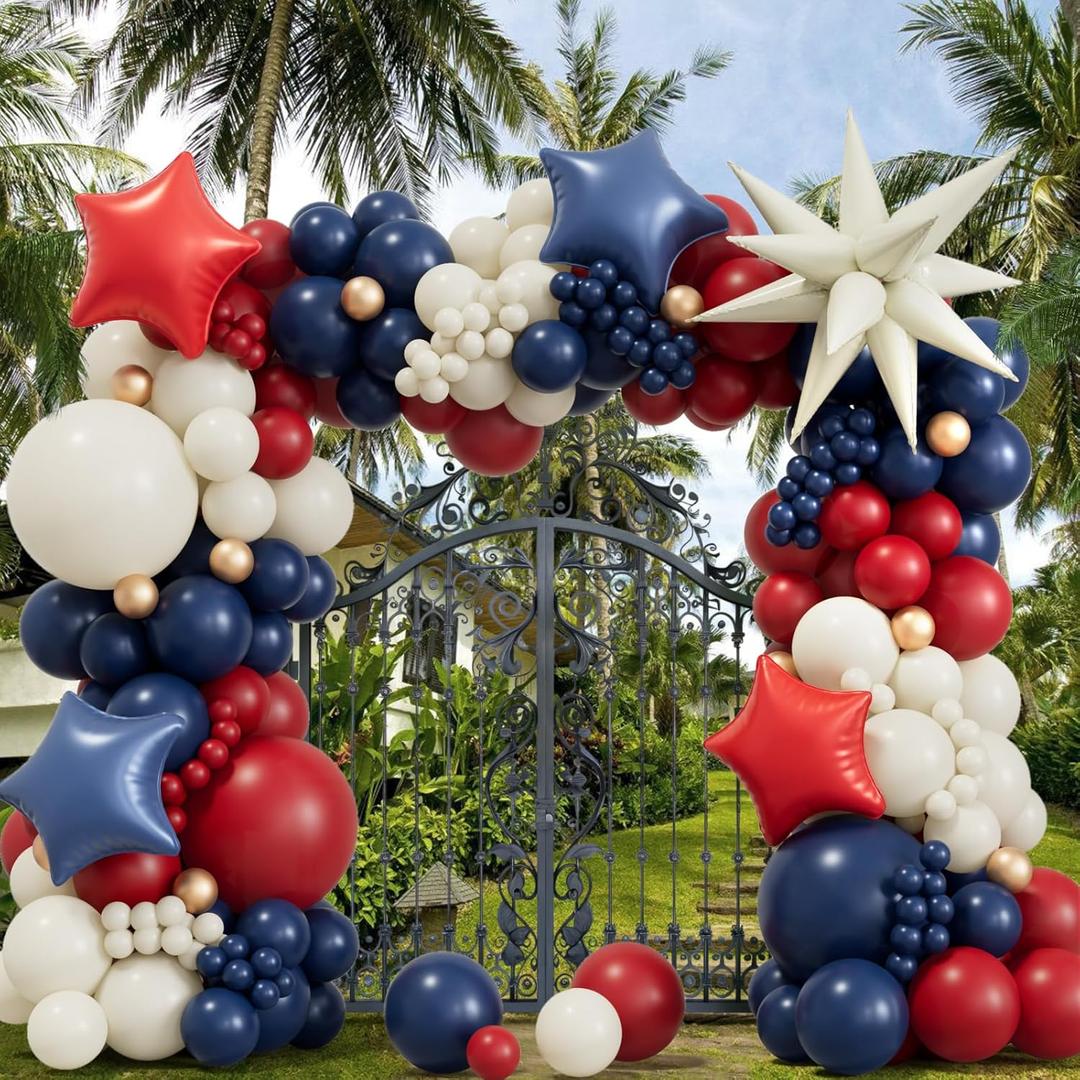 Red White and Blue Balloon Arch Kit - Double Stuffed Navy Blue Balloons Sand White Champagne Gold Pastel Red Balloons For Patriots Day 4th of July Birthday Baby Shower Gender Reveal Decorations