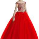 Junguan Girls' Off The Shoulder Pageant Dresses Aline Princess Prom Dress Formal Ball Gowns (12, Red)
