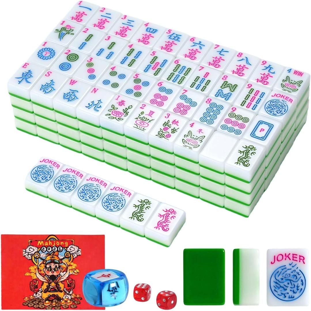 1.2-inch Premium American Mahjong Tile Set. Made of Durable and Sturdy Melamine. Perfect for Multiplayer Games, on-the-go Gaming, and Playing with Family and Friends. (Green)