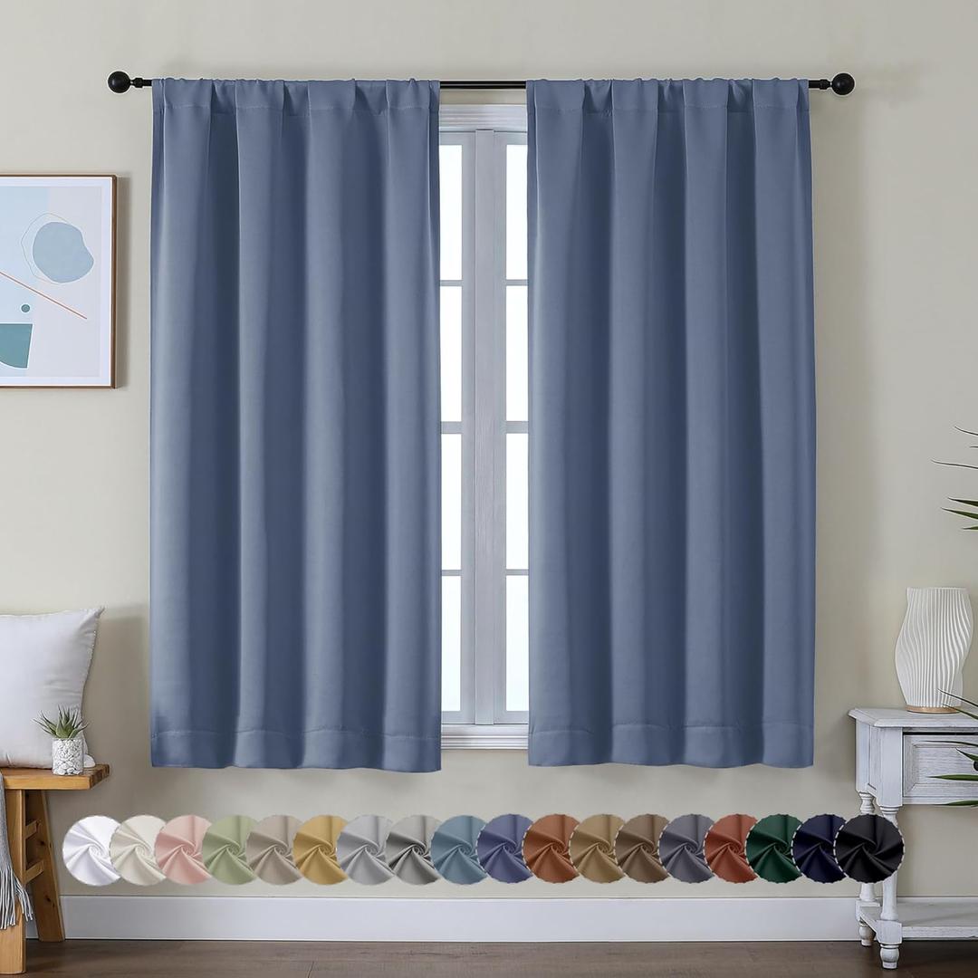 Simplebrand Ava Denim Blue Short Blackout Curtains for Bedroom 54 Inches Long 2 Panels Set, Solid Thermal Insulated, Energy Saving Window Treatment Curtains Blackout Drapes, W40 x L54 Inch, Denim Blue (40"W x 54"L (Pack of 2))