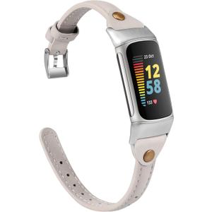 Wearlizer Leather Band Compatible with Fitbit Charge 5/6 Bands - Slim Leather Watch Strap Replacement for Women & Men