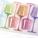 Physkoa Colored Glasses Set of 6-16oz Hand Blown Crystal Colorful Glasses with Long Stem, Multicolor Glass for Lovers, Wedding, Birthday, Christmas Gifts for Women