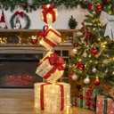 Set of 4 Lighted Gift Boxes, 3.3FT 70 LED Stackable Light Up Present Boxes for Christmas Decorations Indoor Porch Home Decor(4 Pack)