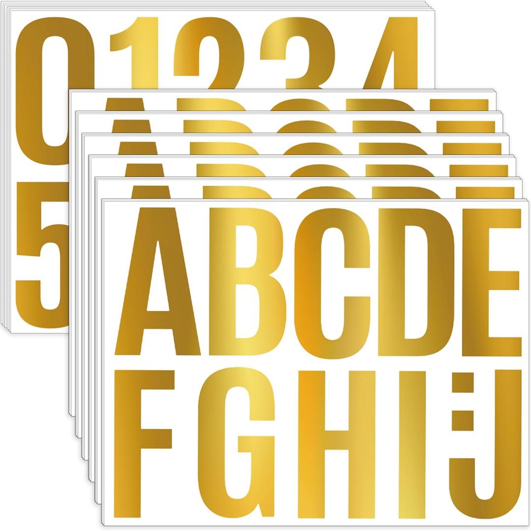 24 Sheets Letter Stickers Bulletin Board Letters Large 4 Inch Vinyl Alphabet Stickers Big ABC Numbers Peel and Stick for Poster Board Classroom Mailbox Crafts Window Door Decoration (Gold)