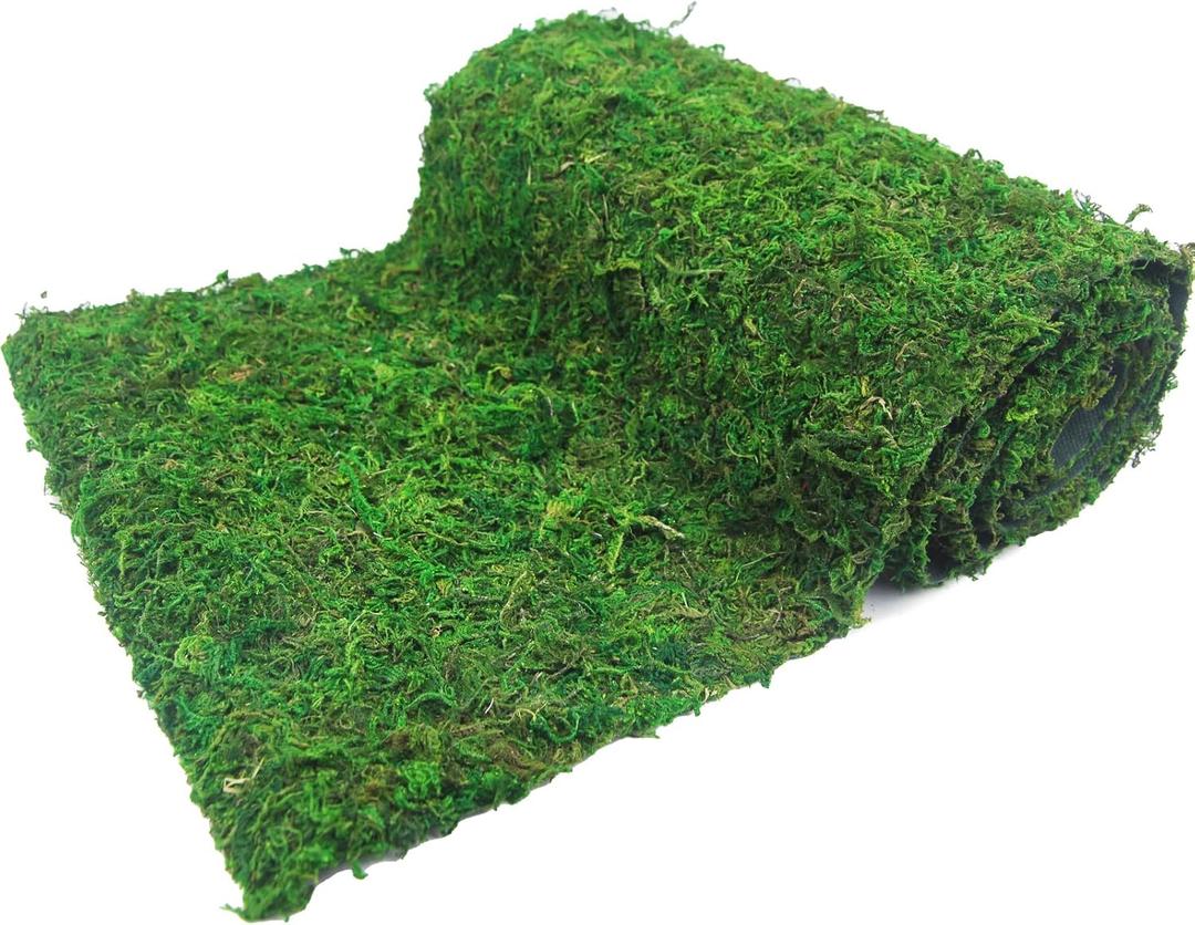 FAICOIA Moss Rug Table Runner Dried Moss Roll for Crafts Fairy Gardens Wedding Woodland Decor 12" x 71" Preserved Green Moss Mat for Table Decoration Carpet Grass Wall 30x180cm