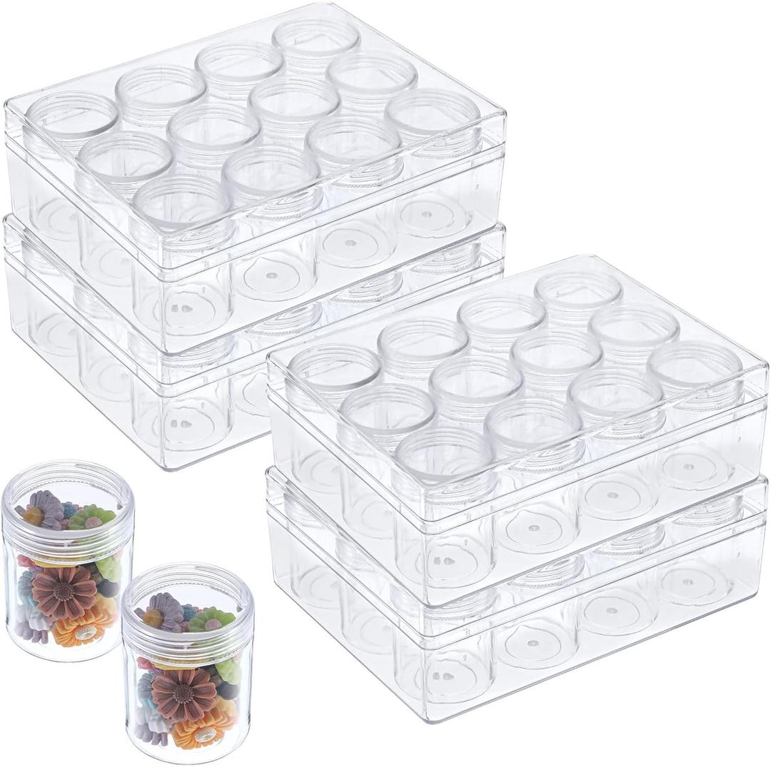 4 Pcs Bead Organizer Transparent Embroidery Bead Storage Containers with Lid, Diamond Art Plastic Storage Containers for DIY Crafts Jewelry Earring Sewing Pills Nail Small Items, Clear (12 Grids)