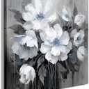Bathroom Canvas Wall Art, Bathroom Wall Decor,Landscape for Living Room, Bedroom,Office, Gray and White Blue Flower Wall Decoration,14"x14"inches