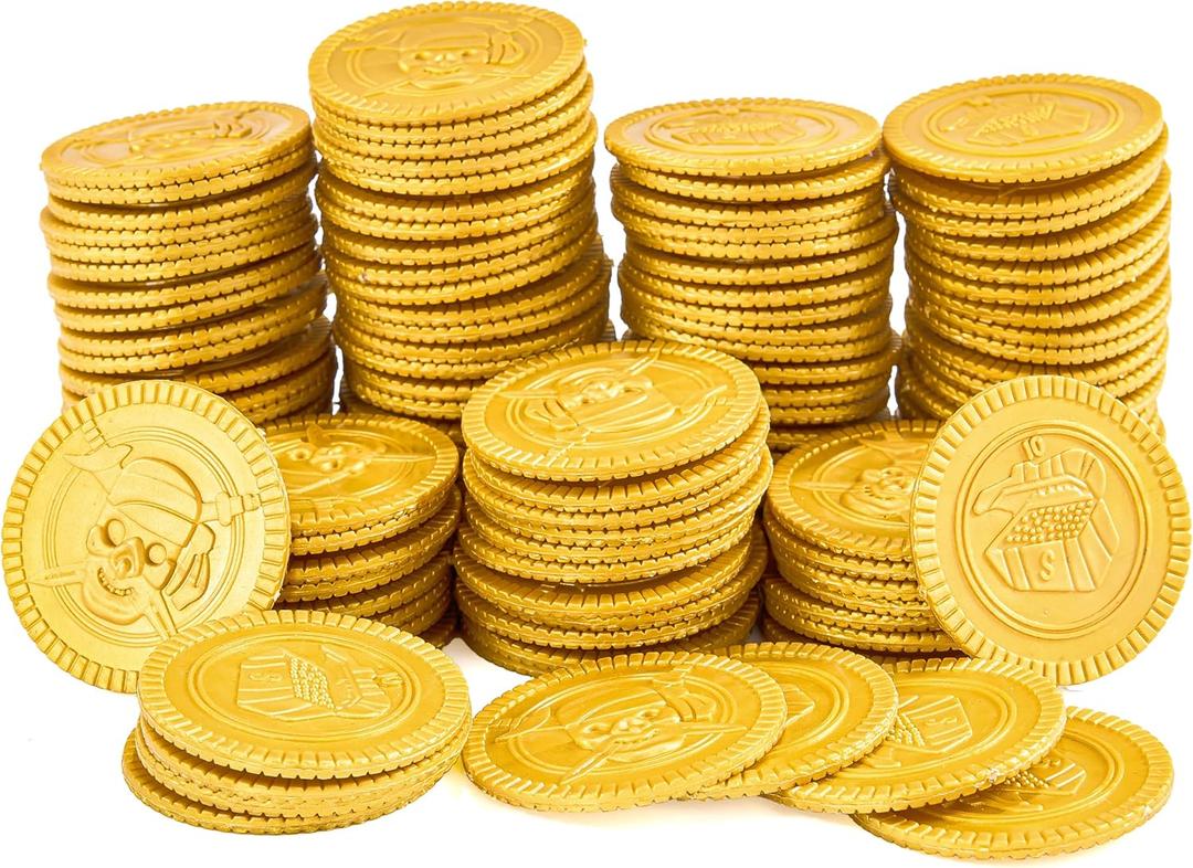 JOYIN 120 Pcs St. Patricks Day Pirate Gold Coins, Doubloons Plastic Fake Gold Coins for Pirate Party Favors Decorations Supplies, Treasure Hunt Children's Birthday Party Small Gift