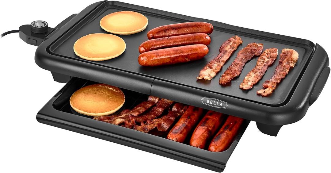 Bella Electric Griddle with Warming Tray - Smokeless Indoor Grill, Nonstick Surface, Adjustable Temperature & Cool-touch Handles, 10" x 18", Copper/Black, PFOA & PTFE Free