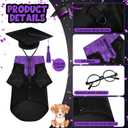 Huhumy 5 Pcs Dog Graduation Costume Set Include 2026 Pet Graduation Gown with Stole Puppy Grad Cap Lensless Glasses DIY Letter Stickers for Dogs Cats Holiday Costume Accessory(Black Purple,L)