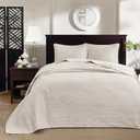 Madison Park Quebec Queen Size Quilt Bedding Set - Ivory , Damask – 3 Piece Bedding Quilt Coverlets – Ultra Soft Microfiber Bed Quilts Quilted Coverlet