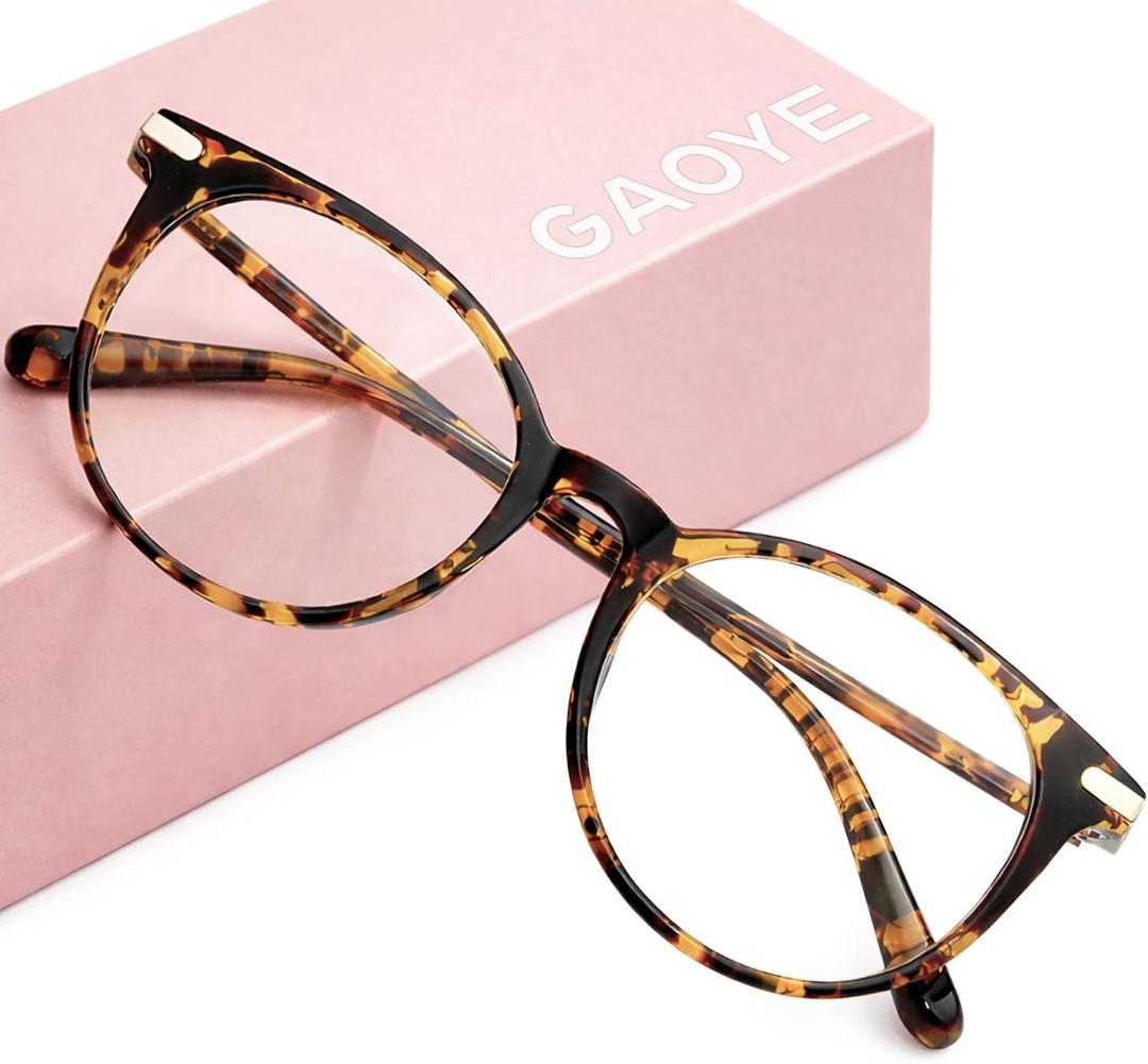 Gaoye Blue Light Blocking Glasses, Retro Round Eyewear Frame Anti Eyestrain Computer Glasses for Women Men (Tea Leopard/Transparent Lens)