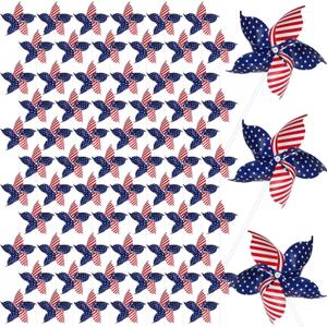 Sumind 300 Pcs 4th of July Decorations Patriotic Pinwheels Bulk Labor Day Memorial Day Pinwheels Outdoor Red White and Blue American Flag Pin Wheels for Independence Parade Yard Garden Decor