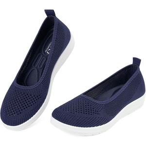 MUSSHOE Slip-on Womens Walking ShoesRound Toe Mesh SneakersComfortable Classic Casual Breathable Lightweight Loafers Flats for Mature Women Aged 30-60 (8.5, Navy)