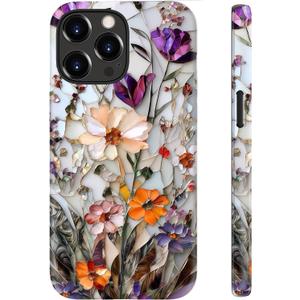 DEENAKIN for iPhone 15 Pro Max Case Cute - Wireless Charging Compatible - Dual-Layer Soft Silicone + Hard Shell - Stylish Wildflower Design - Chic Phone Cover for Women - Marble Pressed Flowers