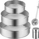 Sieve Fine Mesh Stainless Steel, 60 Mesh Flour Sifter for Baking, 3 Pcs Round Sifter for Baking with Powdered Sugar Shaker Duster and Flour Shaker Duster, for Cakes Pastries Pies Desserts, 6/8/10 inch