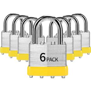 Padlocks Keyed Alike, Pack of 6, Laminated Steel Keyed Lock (1-9/16", 40mm), Padlocks with Same Key, Normal Shackle, for Toolbox, Locker & StorageUnit or More